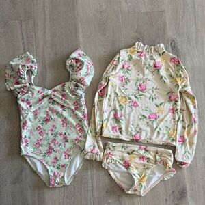 Janie and Jack Floral Swimsuit and Rash Guard Set